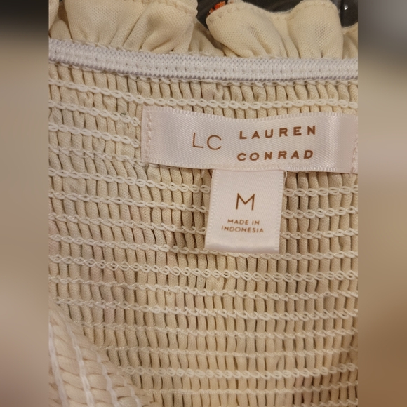 LC Lauren Conrad Smocked Red and Cream Boho Dress -size Medium - Picture 3 of 7